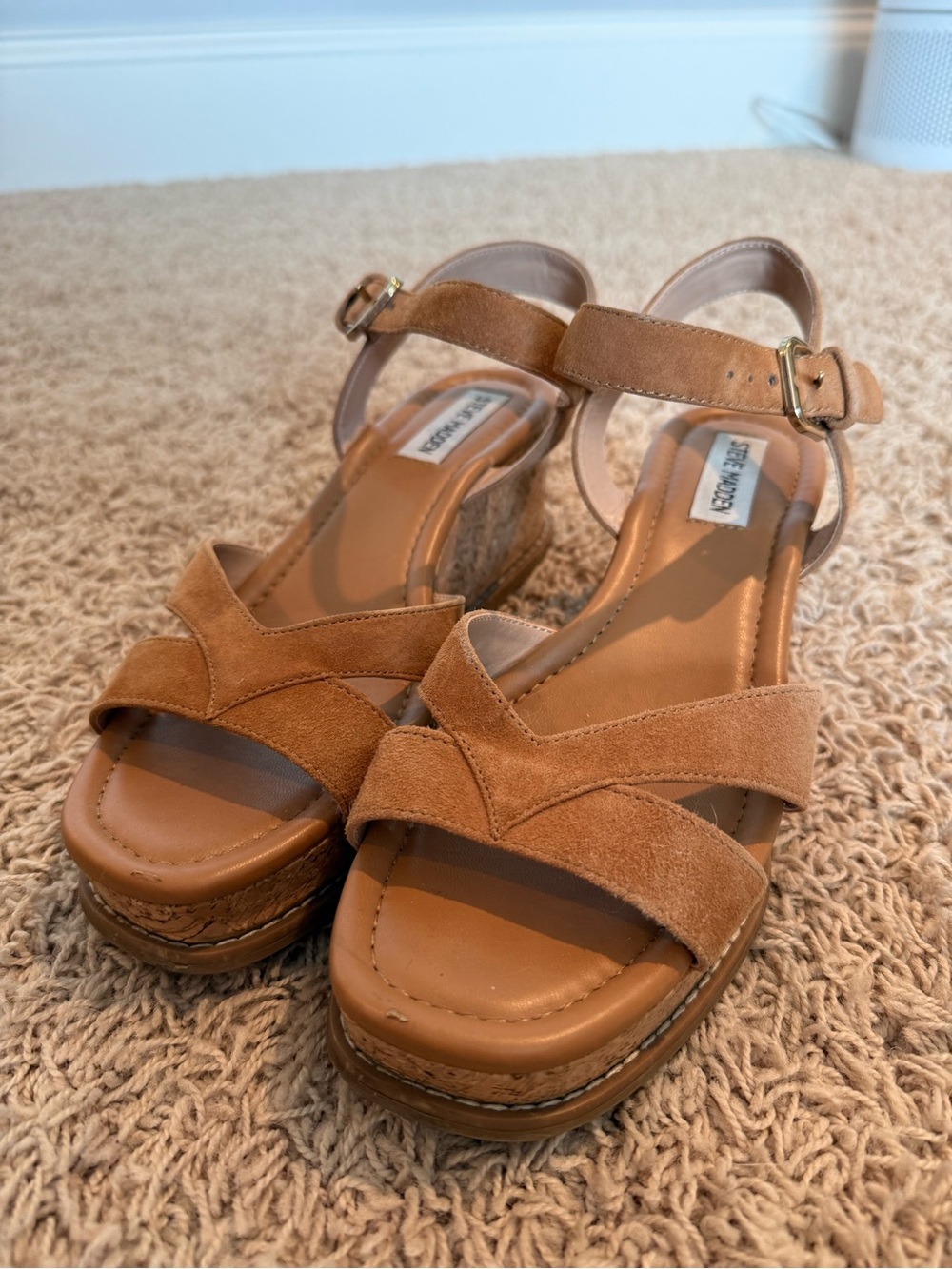 Steve Madden Cognac Suede Wedge Sandals